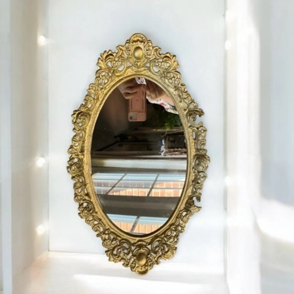 Vintage gold ornate oval wall mirror or vanity tray by Robert Emig 1960